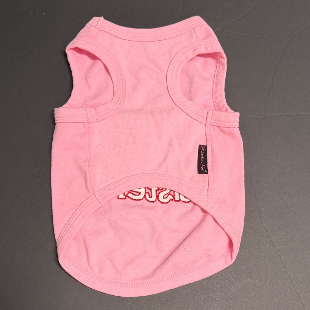 BNWOT PARISIAN PET PINK EMBROIDERED 109% COTTON “ LITTLE SISTER” DOGGY T-SHIRT - Picture 7 of 15